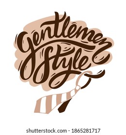 Lettering Composition Gentlemen Style, Made of Brown Letters and Striped Tie, on Beige Background Spot, Vector Illustration