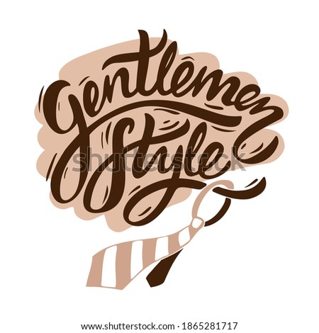 Lettering Composition Gentlemen Style, Made of Brown Letters and Striped Tie, on Beige Background Spot, Vector Illustration