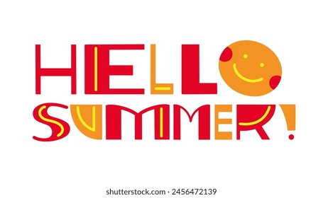 Lettering composition of Hello Summer. Summer hand draw lettering for card, print, banner