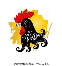  Lettering composition on the body of a rooster. 