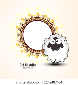 Lettering composition vector typographic illustration of muslim holy month with mosque , 
 sheep,lamb & lamp with handwritten Eid Al adha mubarak text for a muslim community festival of sacrifice. 