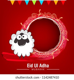 Lettering composition vector typographic illustration of muslim holy month with mosque , 
 sheep,lamb & lamp with handwritten Eid Al adha mubarak text for a muslim community festival of sacrifice. 