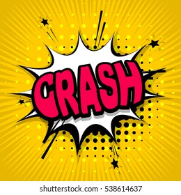 Lettering crash. Comic text sound effects. Vector bubble icon speech phrase, cartoon exclusive font label tag expression, sounds illustration. Comics book balloon