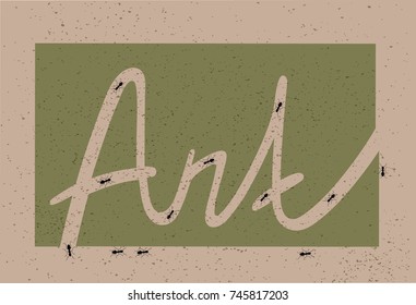 Lettering design with ants.Vector illustration with texture.