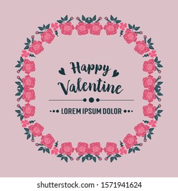 Lettering design of happy valentine hand drawn, with seamless leaf flower frame decoration. Vector