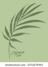 Diseño de letras y silueta de hojas con textura aludiendo a la conciencia ecológica.