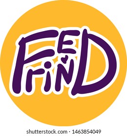 Lettering doodle Friend - violet text on a yellow circle