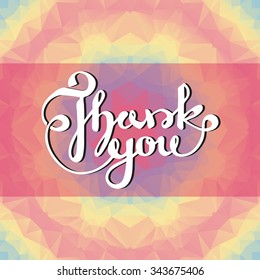 Lettering element on an vector abstract background of spectral colored triangular pieces. For web design, invitations, greetings, booklets