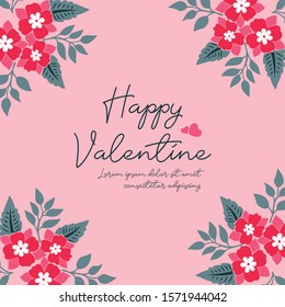 Lettering element valentine day, with pattern art of leaf flower frame. Vector