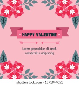 Lettering element valentine day, with pattern art of leaf flower frame. Vector
