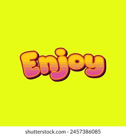 Lettering Enjoy colored with grid, borders, shadows, pop art style, retro color palette.