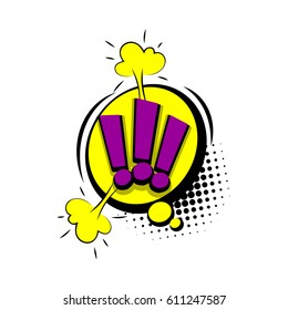 Lettering Exclamation Point. Comic Book Halftone Background Balloon. Bubble Icon Speech Phrase. Cartoon Exclusive Font Label Tag Expression. Comic Text Sound Effect Dot Back Sounds Vector Illustration