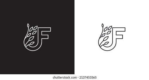 lettering f leaf logo design monogram
