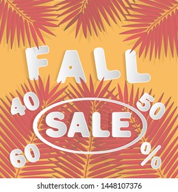 Lettering FALL for web backdrop design. Art design. Autumn leaves fall background. Natural backdrop. Thanksgiving concept. Sign, symbol, element. Floral design element. Mid-autumn festival.