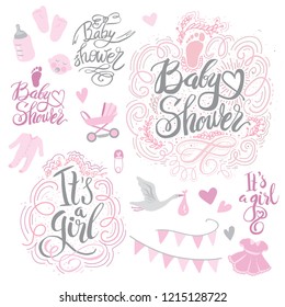 Lettering family overlay set. Sweet cute inspiration typography. Hand written sign. Baby photo album element.