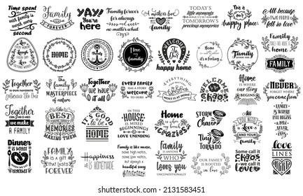 Lettering Family quotes and sayings for cutting plotters and craft goods cut files for plotter and sublimations. T-shirts, wine glass, poster and banner typography design. Motivations and positive cut
