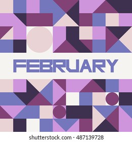 Lettering February on geometric pattern. Calendar month. Illustration vector