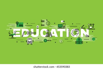 Lettering flat line design concepts of Education,Thin line flat design banners for website,web banner, presentation and printing