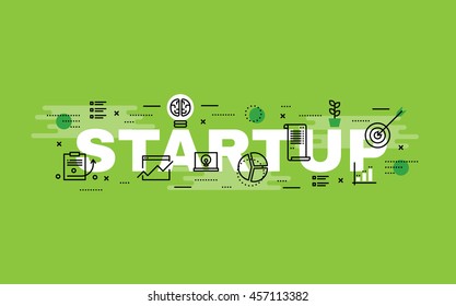 Lettering flat line design concepts of Startup,Thin line flat design banners for website,web banner, presentation and printing