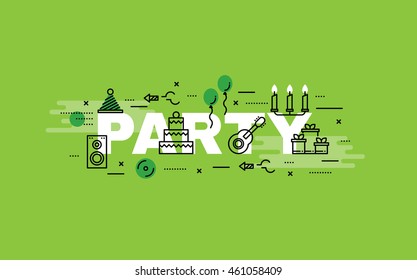 Lettering flat line design concepts of Party,Thin line flat design banners for website,web banner, presentation and printing