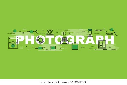 Lettering flat line design concepts of Photograph,Thin line flat design banners for website,web banner, presentation and printing