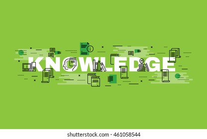 Lettering flat line design concepts of Knowledge,Thin line flat design banners for website,web banner, presentation and printing