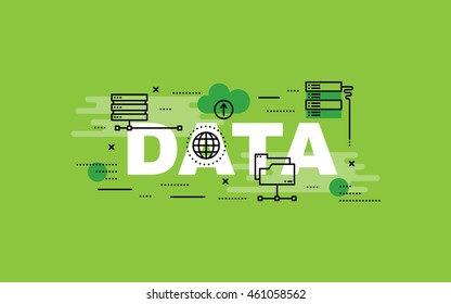 Lettering flat line design concepts of Data,Thin line flat design banners for website,web banner, presentation and printing