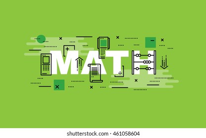 Lettering flat line design concepts of Math,Thin line flat design banners for website,web banner, presentation and printing