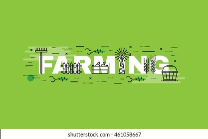 Lettering flat line design concepts of farming,Thin line flat design banners for website,web banner, presentation and printing
