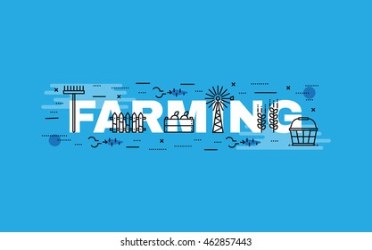 Lettering flat line design concepts of farming,Thin line flat design banners for website,web banner, presentation and printing