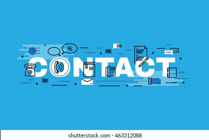Lettering flat line design concepts of Contact,Thin line flat design banners for website,web banner, presentation and printing