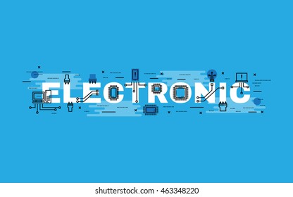 Lettering flat line design concepts of Electronic,Thin line flat design banners for website,web banner, presentation and printing
