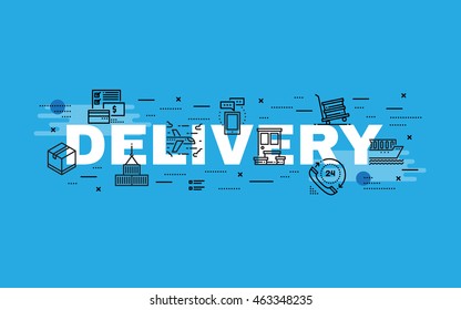 Lettering flat line design concepts of Delivery,Thin line flat design banners for website,web banner, presentation and printing