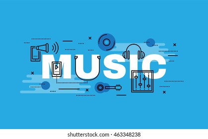 Lettering flat line design concepts of Music,Thin line flat design banners for website,web banner, presentation and printing