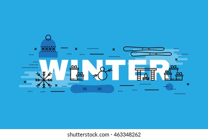Lettering flat line design concepts of Winter,Thin line flat design banners for website,web banner, presentation and printing