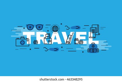 Lettering flat line design concepts of Travel,Thin line flat design banners for website,web banner, presentation and printing