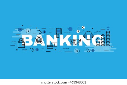 Lettering flat line design concepts of Banking,Thin line flat design banners for website,web banner, presentation and printing