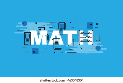 Lettering flat line design concepts of Math,Thin line flat design banners for website,web banner, presentation and printing