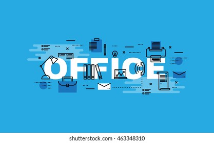 Lettering flat line design concepts of Office,Thin line flat design banners for website,web banner, presentation and printing