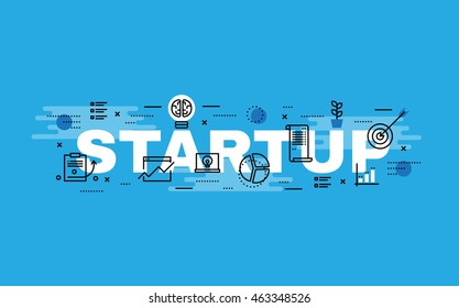 Lettering flat line design concepts of Startup,Thin line flat design banners for website,web banner, presentation and printing