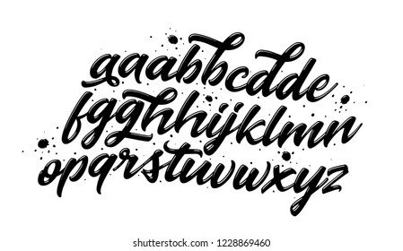 Lettering font. Handwritten script alphabet isolated on white background. 