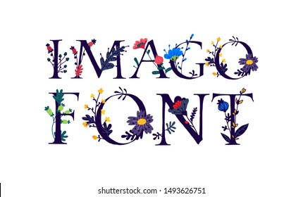 Lettering Font Image. Vector. Logo in flowers and plants. Company logo or flower shop.