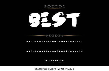 Lettering font isolated on black background. Texture alphabet in street art and graffiti style. Grunge and dirty effect.  Vector brush letters.