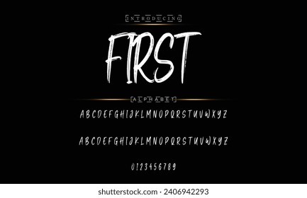 Lettering font isolated on black background. Texture alphabet in street art and graffiti style. Grunge and dirty effect.  Vector brush letters.