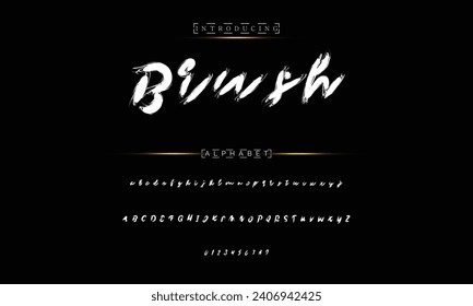 Lettering font isolated on black background. Texture alphabet in street art and graffiti style. Grunge and dirty effect.  Vector brush letters.