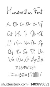 Lettering font isolated on white background. Hand drawn calligraphic vector alphabet. Modern hand lettering font. Modern calligraphy font. Vector logo letters.