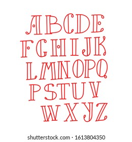 Lettering font isolated on white background. Red letters. Vector