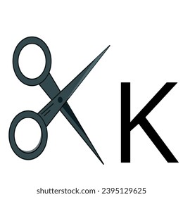 lettering in the form of medical scissors folded in the shape of the letter K