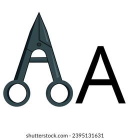 lettering in the form of medical scissors folded in the shape of the letter A