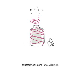 Lettering in the form of a smell comes out of the jar. Abstraction. Simple outlined hand drawn vector illustration